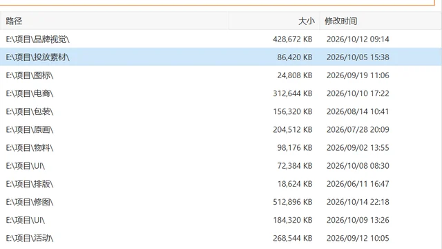 Everything 的体积与修改时间两列及其列头